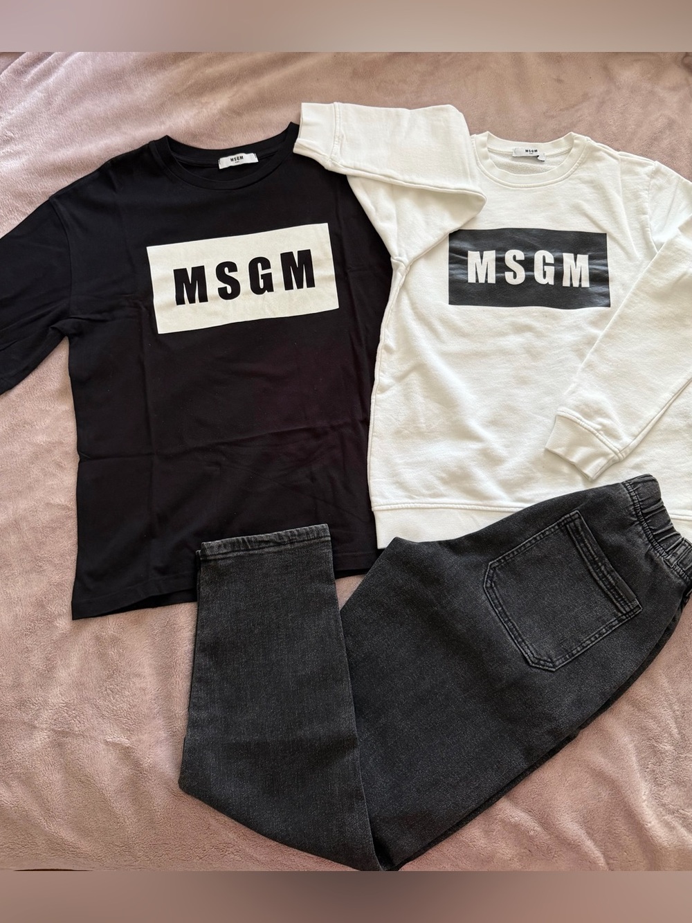 MSGM Boys Black Tee & White Logo Sweatshirt Zara Jeans Size 13-14